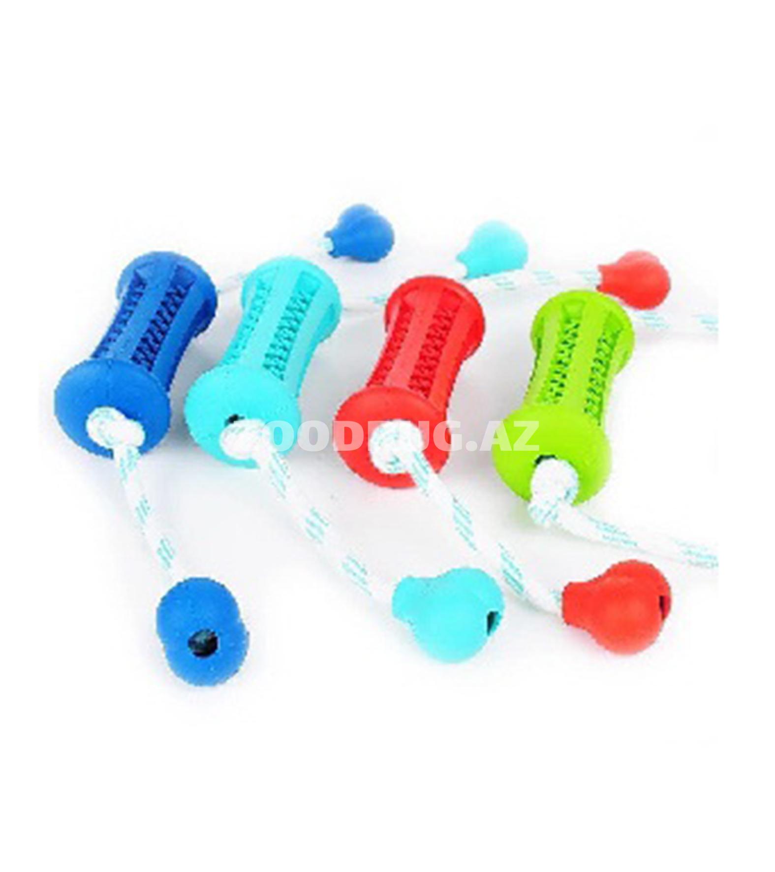 Nunbell #0095 Denta Fun – ipli, ləzzət üçün bölmələri olan hantel formalı it oyuncağı.