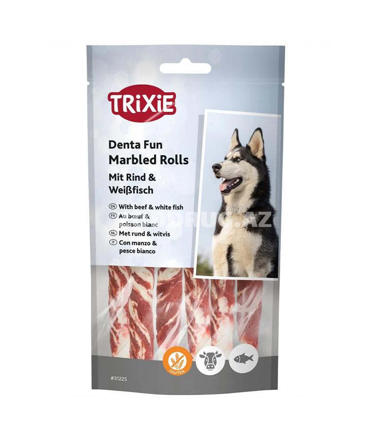 Trixie Denta Fun Marbled Rolls — mal əti və ağ balığın dadını birləşdirən, itlər üçün dadlı və faydalı çeynəmə ləzzətidir 100 q #31225