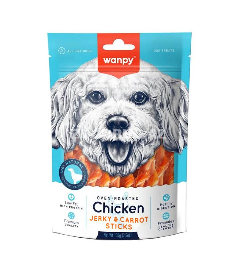 Лакомства Wanpy Chicken jerky&carrot sticks для собак со вкусом курицы с морковью #812425 100г