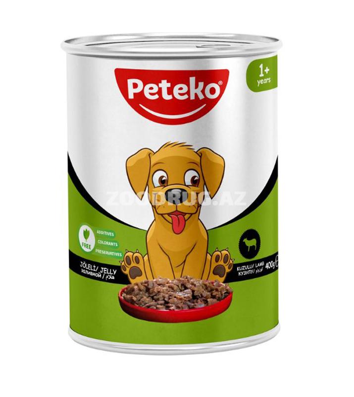 Влажный корм Peteko для взрослых собак с ягнёнком в желе 400г