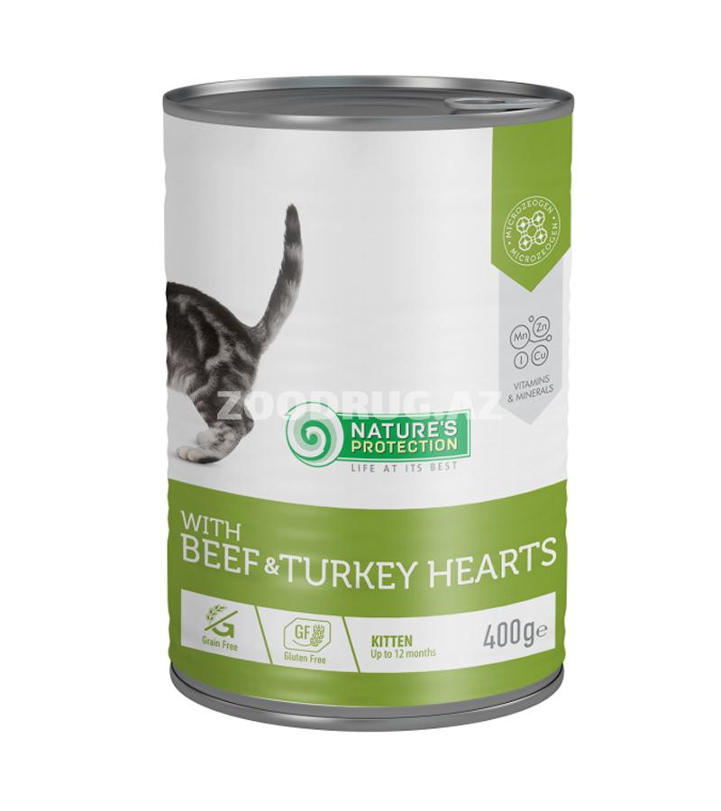 Влажный корм Nature's Protection Cat Kitten Beef & Turkey Hearts  Беззерновой влажный корм с говядиной и индюшиными сердечками для котят возрастом до 12 месяцев 400 гр.