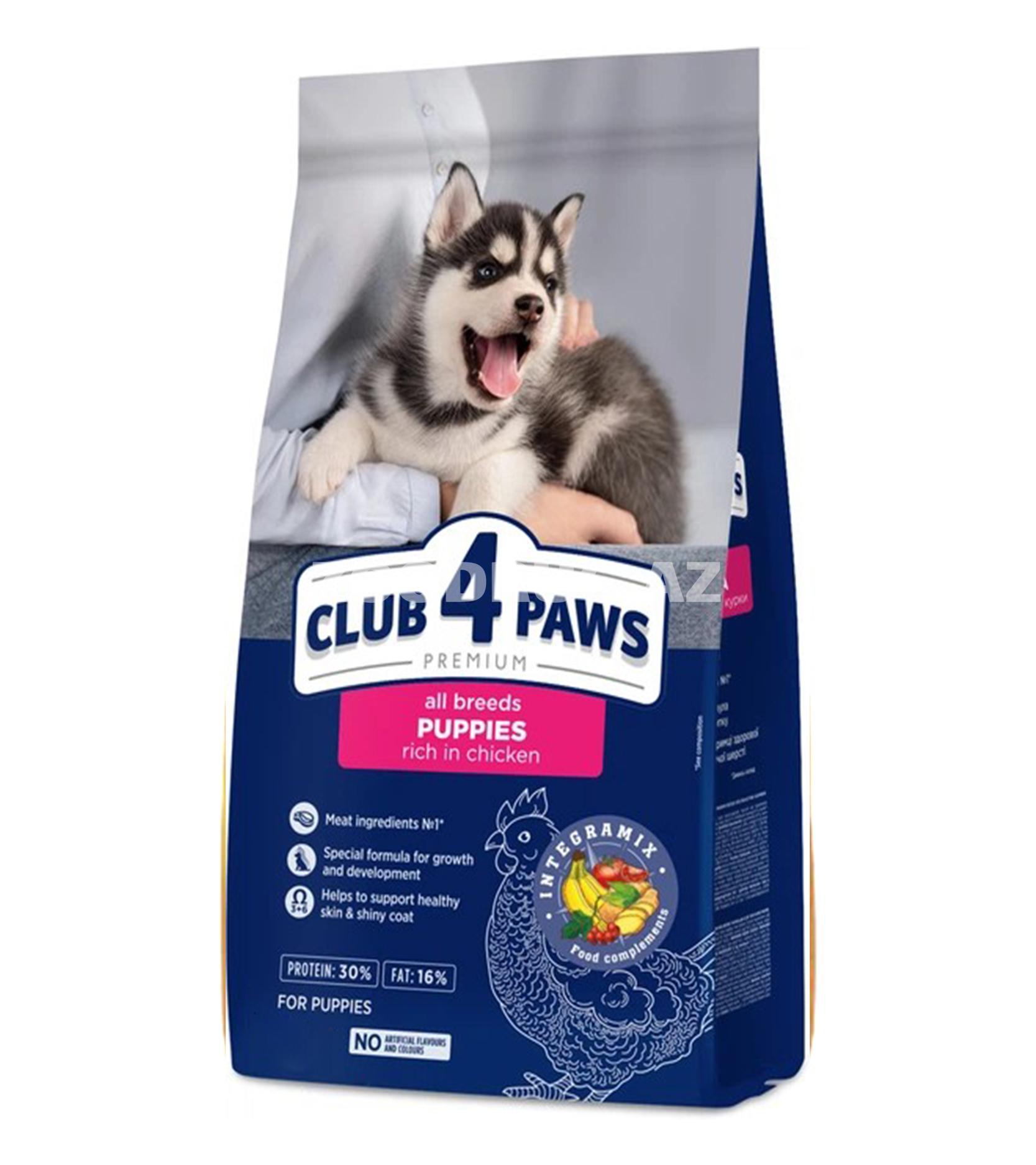 Quru yem Club 4 Paws Premium Puppies toyuq əti ilə - bütün cins it balaları üçün tam rasionlu yem 20kg.