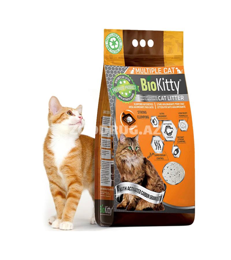 Наполнитель для кошачьего туалета BioKitty+ Multiple Cat (с активированным углём, комкующийся,бентонитовый)10л #080248