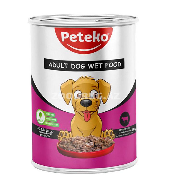 Nəmli yem Peteko böyüklər üçün itlər üçün dana əti ilə jele içində 400q