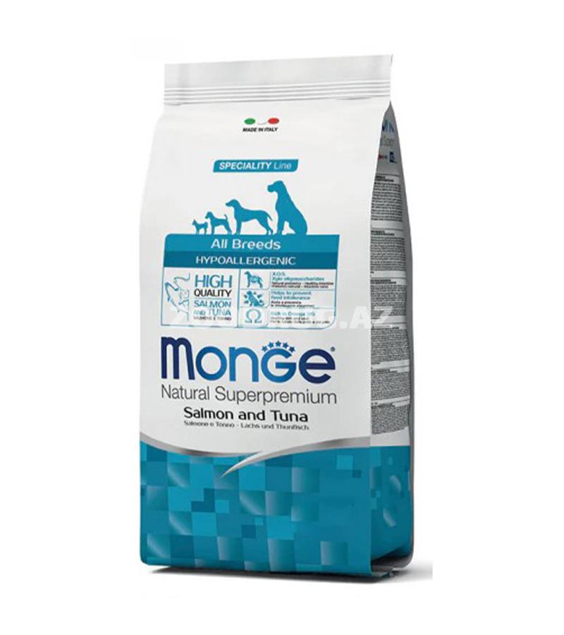 Monge Natural Superpremium Specialty Line Salmon and Tuna — bütün cinslərə aid yetkin itlər üçün hazırlanmış hipoallergen quru qidadır 12kq