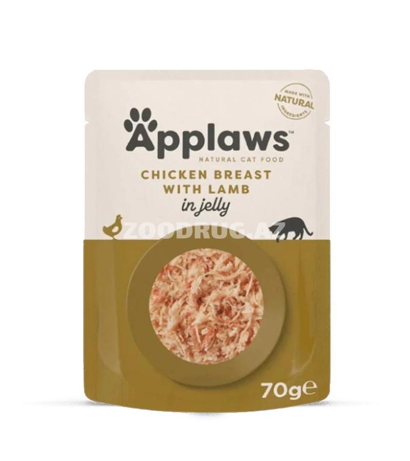 Applaws Toyuq sinəsi Qoyun əti ilə Yaşıl Yağda, böyüklər üçün pişiklərdə toyuq və qoyun əti dadlı yaşıl yağda 70 q.