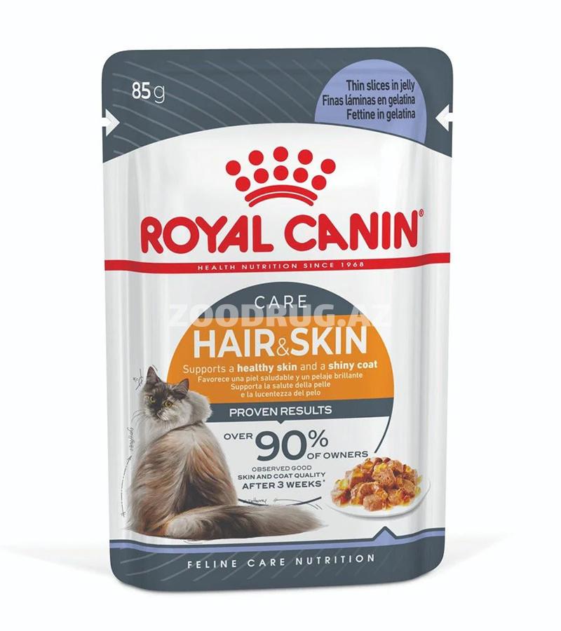 Nəm yem ROYAL CANIN Hair & Skin yetkin pişiklər üçün jeledə toyuq dadi ilə 85 qr.