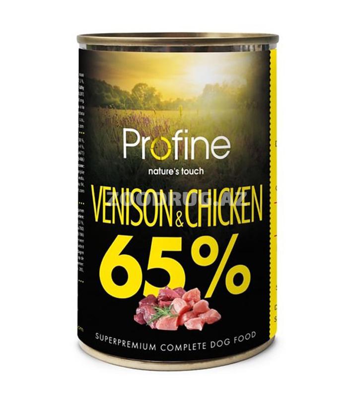 Yaş yem Profine 65% Venison & Chicken - maral əti və toyuq əti sousunda böyüklər üçün itlər üçün super premium yem 400 qr.
