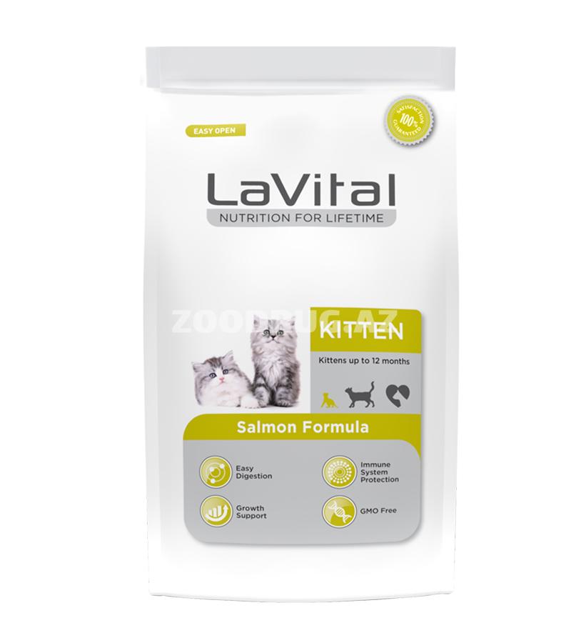 LaVital Kitten Salmon 10.5 kq + 1.5 kq quru yem – 3 həftəlikdən 12 aylığa qədər olan balaların sağlam böyüməsini dəstəkləmək üçün hazırlanmışdır. Somon dadı ilə.
