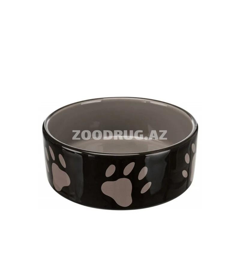 Миска Trixie Keramik Napf с лапками для собак и кошек Цвет:Чёрный с серыми лапками Объём:300 мл #24531.