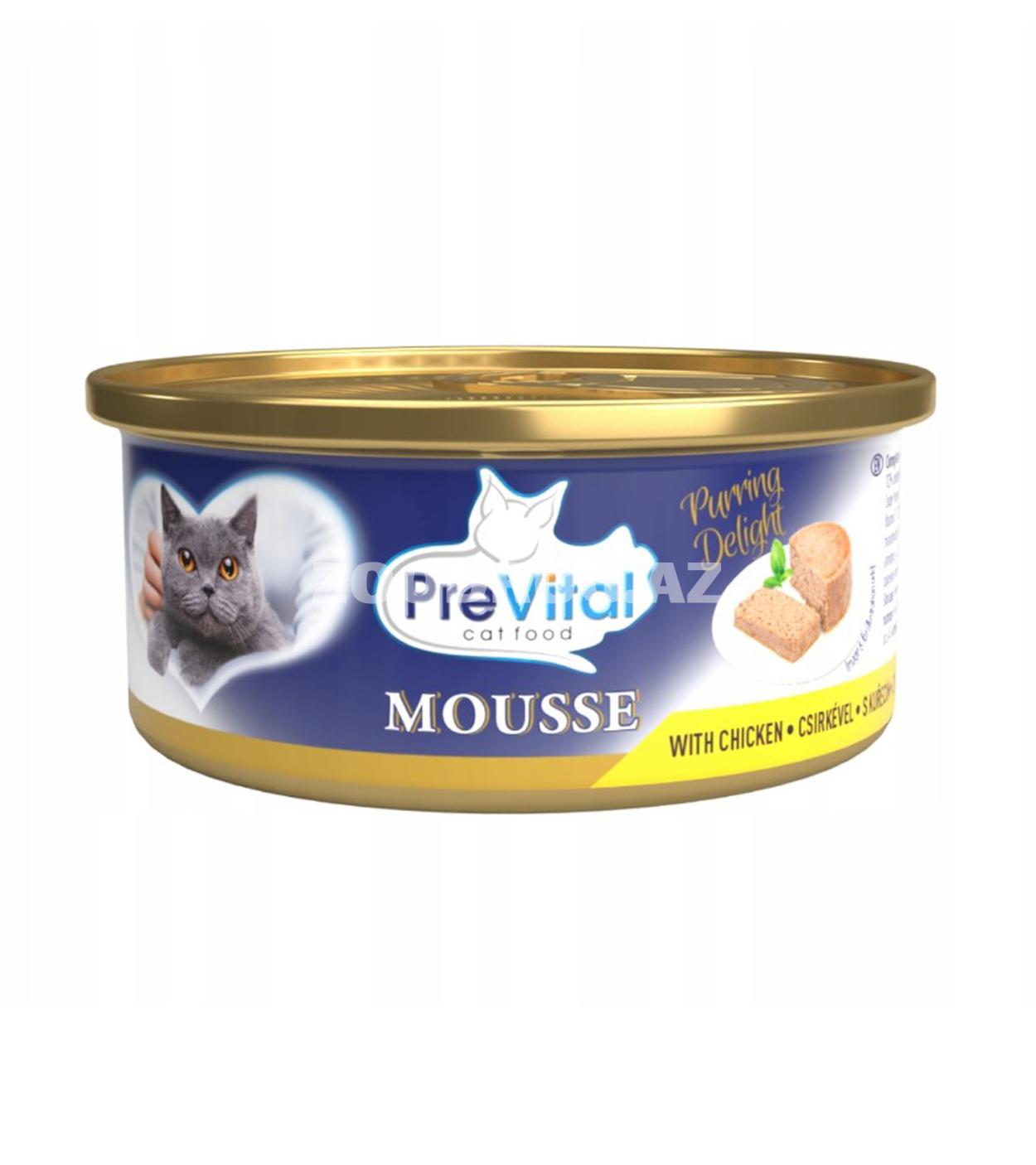 Влажный консервированный корм PreVital Mousse with Chicken для взрослых кошек, мусс с курицей 85 г