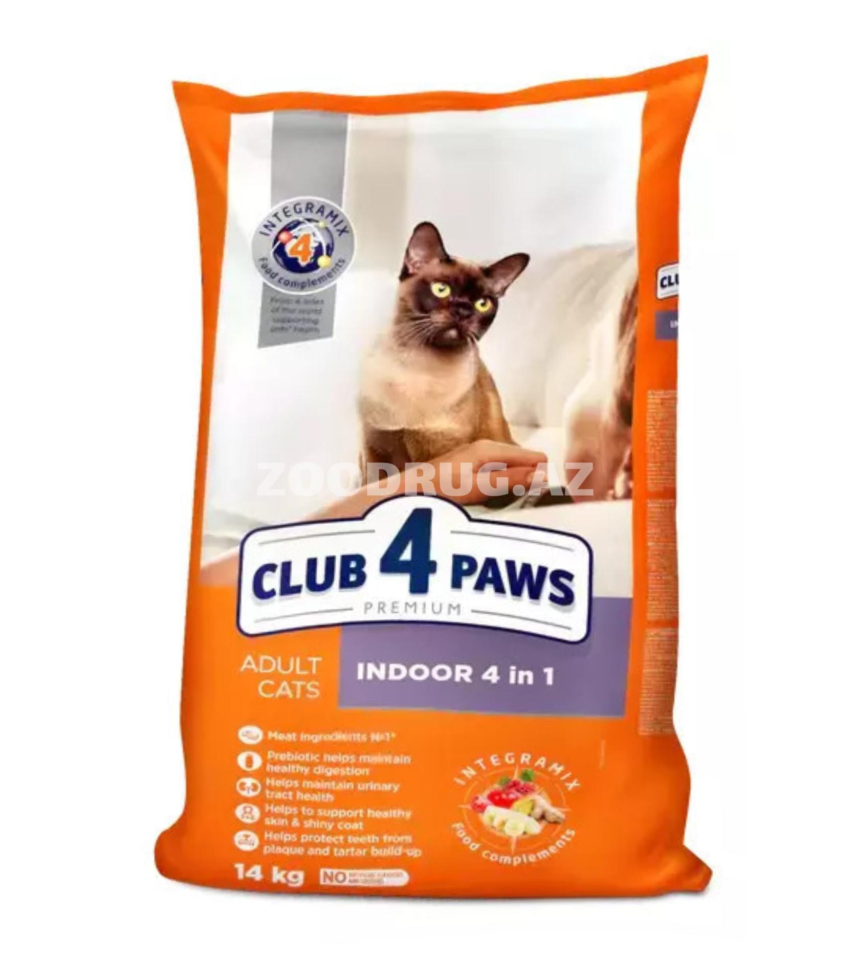 Сухой корм Club 4 Paws Premium Indoor 4 in 1 для взрослых кошек, 14 кг