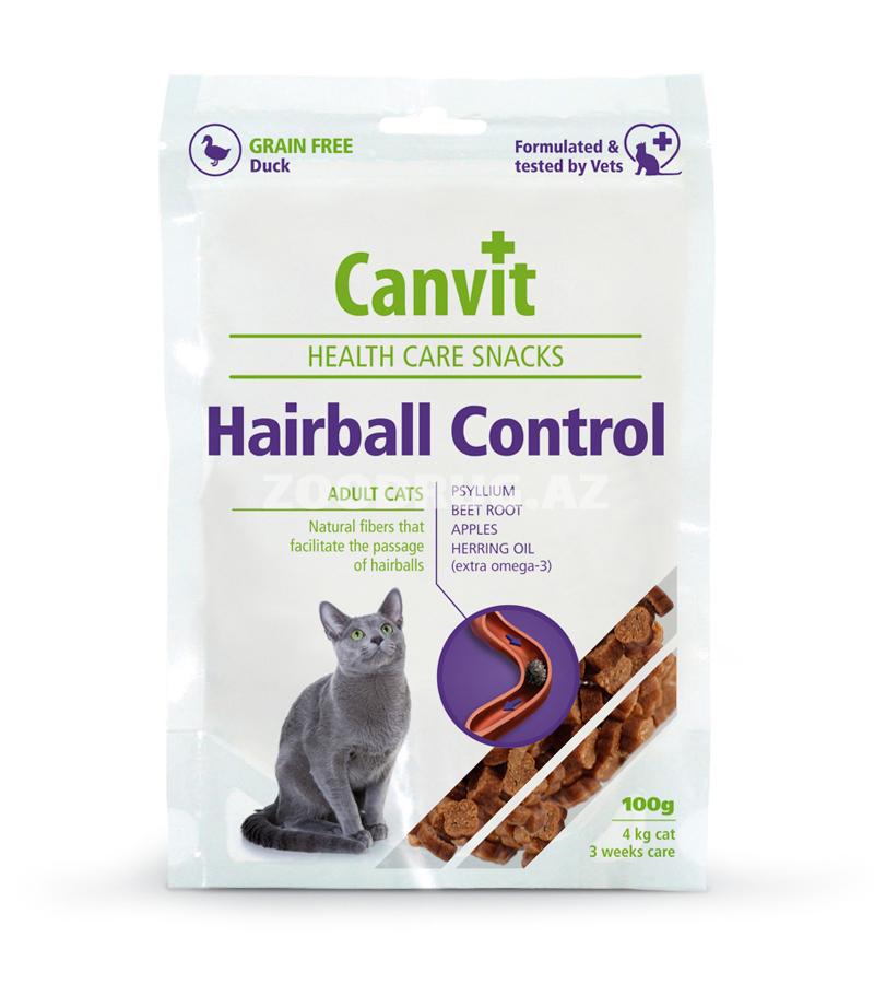 Canvit Hairball Control qəlyanaltısı – tüklərin yumşaq çıxarılması üçün yarı-nəm funksional ləzzətlər, 100 q.