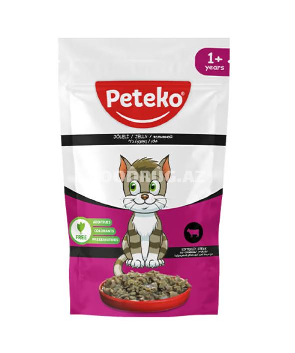 Pişiklər üçün yaş yem Peteko mal ətli sousda 85 qr.