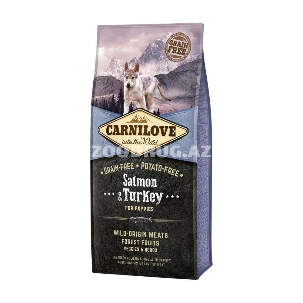 Сухой корм Carnilove Dog Puppy Salmon & Turkey  полнорационный беззерновой корм с лососем и индейкой для щенков.