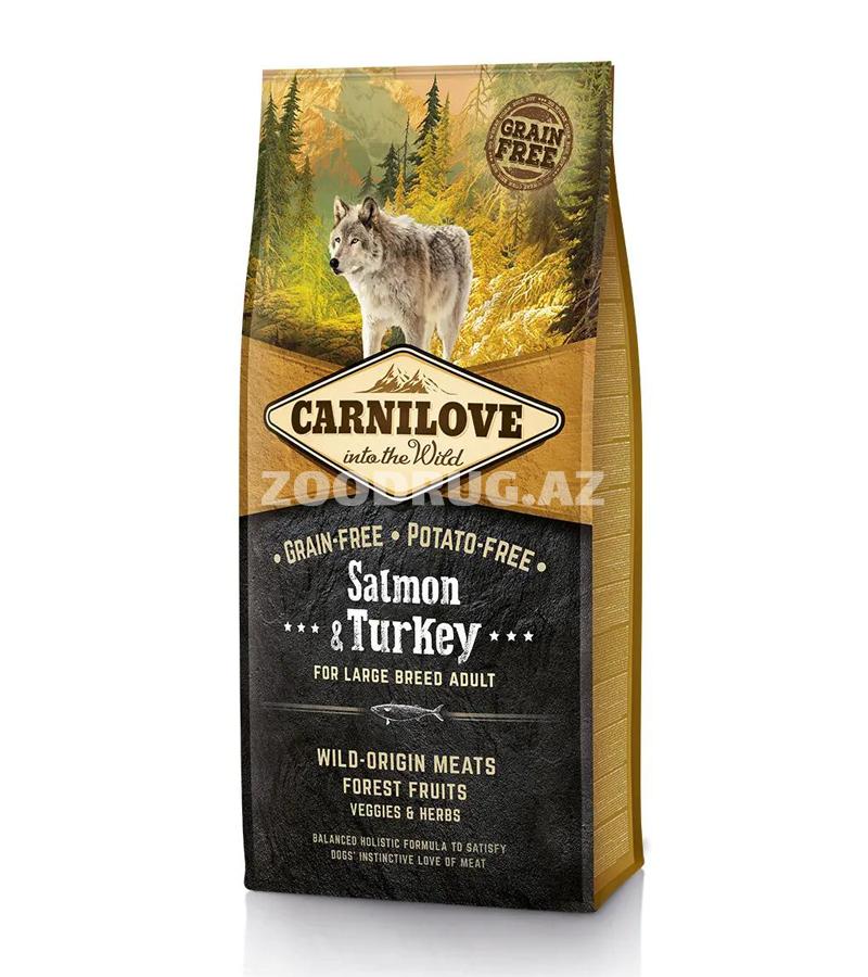 Carnilove Dog Adult Large Breed Salmon & Turkey – iri cinslərdən olan böyüklər üçün losos və hinduşka ətindən hazırlanmış tam rasionlu, taxılsız quru yem