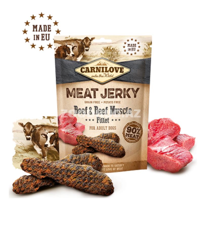 Лакомство для собак Carnilove Dog Jerky Beef & Beef Muscle Сушёный мясной деликатес – филе из говядины и говяжья рулька 100 гр.