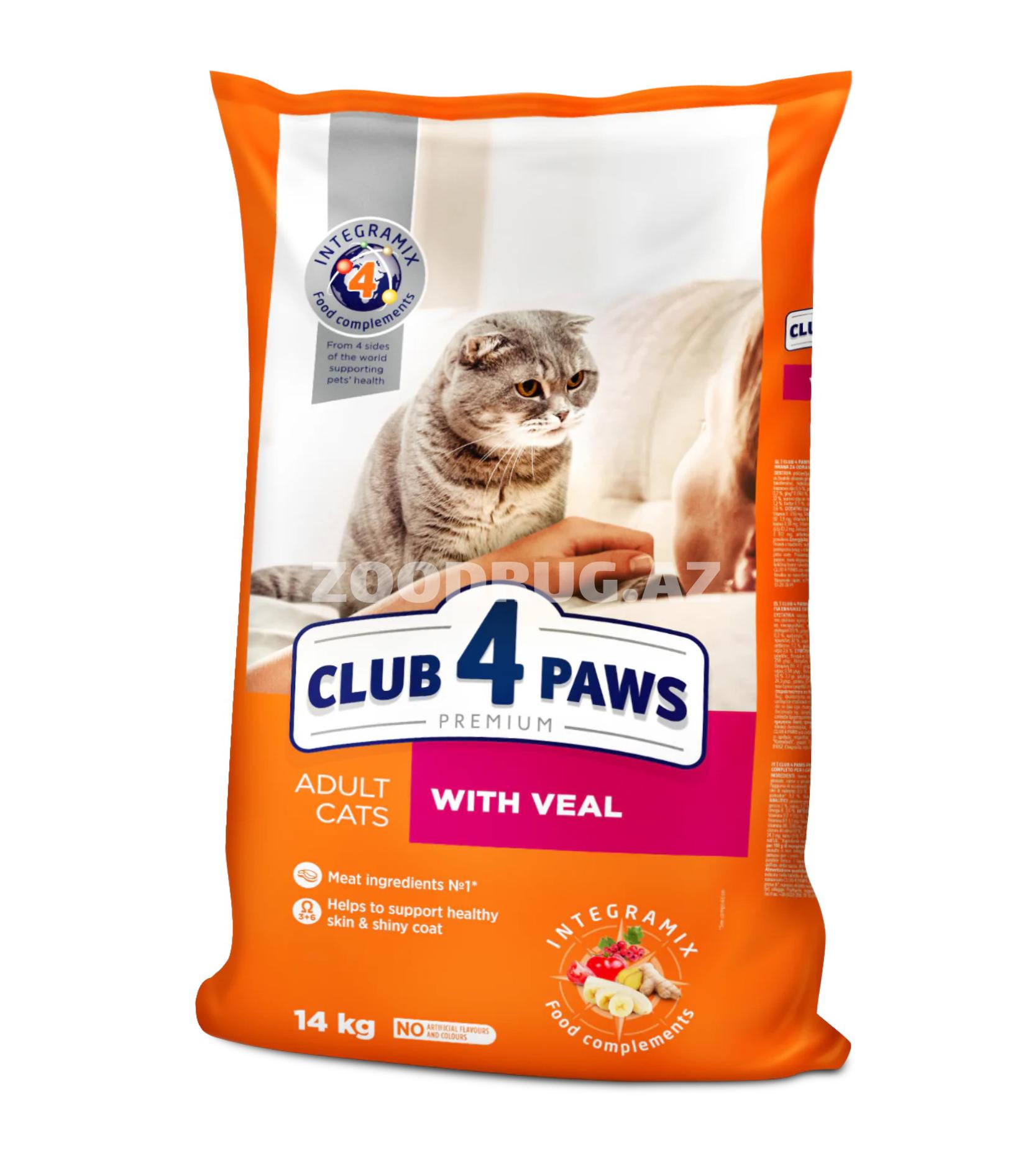 Club 4 Paws Premium Adult Cats with Veal – yetkin pişiklər üçün dana ətindən hazırlanmış quru yem, 14 kq.