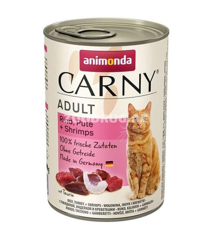 Влажный корм ANIMONDA CARNY ADULT RIND, PUTE + SHRIMPS для взрослых кошек с говядиной, индейкой и креветками 400 г