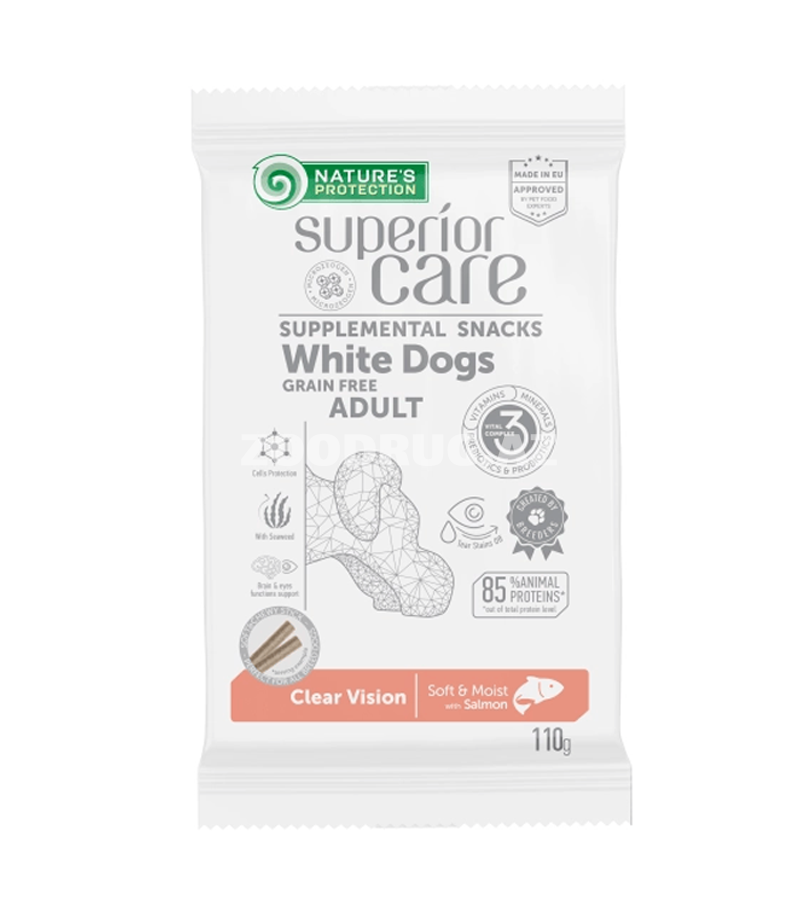Лакомство для собак Nature's Protection Superior Care White Dogs Grain Free Clear Vision закуски с лососем для взрослых собак с белой и светлой шерстью 110 гр.