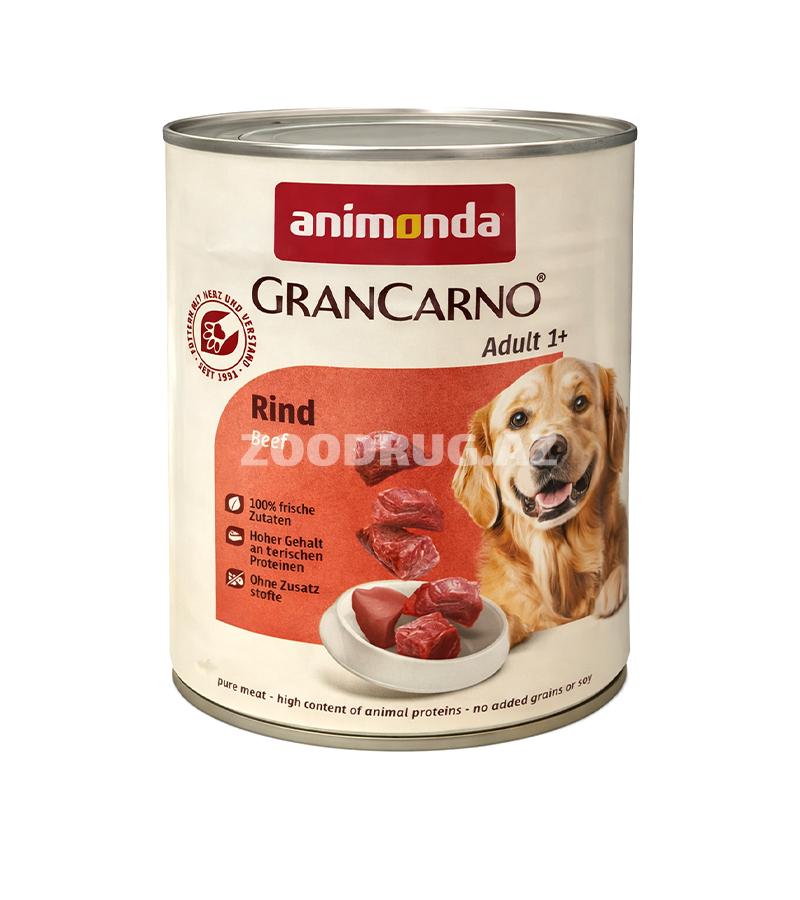 Animonda GranCarno Adult 1+ — 1 yaşdan yuxarı yetkin itlər üçün mal əti tərkibli yaş yemdir.